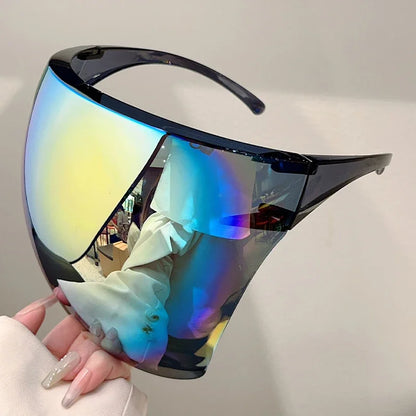 KAMMPT Huge Sports Goggle Men Futuristic Mirror Outdoor Cycling Protective Sunglasses Women Trendy Wrapped Round Anti-UV Shades