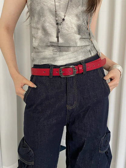 Retro Ethnic Style Butterfly Printed Red Belt For Women New In 2025 Versatile Belt With Jeans Belt Decoration