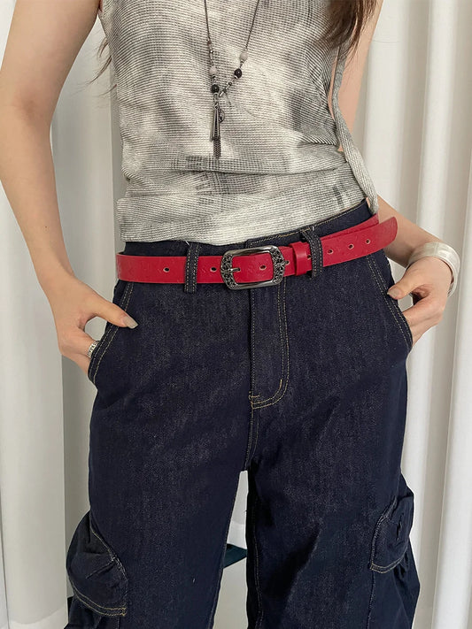 Retro Ethnic Style Butterfly Printed Red Belt For Women New In 2025 Versatile Belt With Jeans Belt Decoration