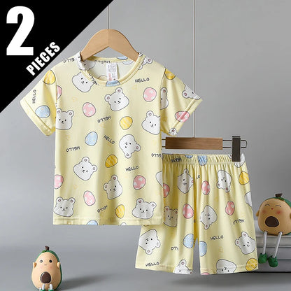 2-piece children's summer cute cartoon printed short sleeved shorts set for boys and girls casual and comfortable T-shirt shorts