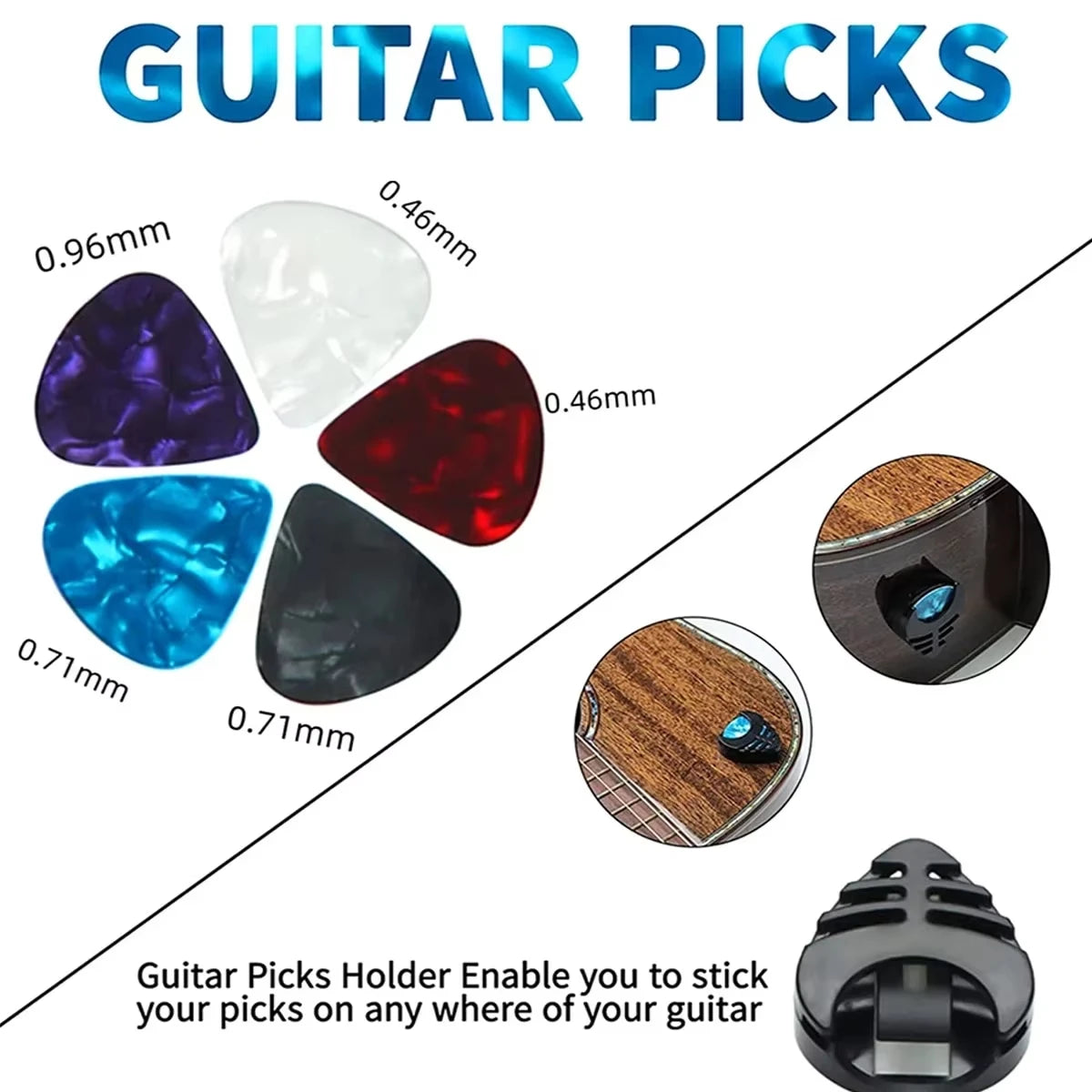 10pcs Guitar Shoulder Strap, Black and White Squares Pattern Adjustable Guitar Shoulder Strap Includes 5 Guitar Picks and 1 Hold