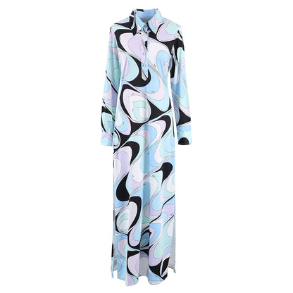 Elegant Lapel Dresses Fashion Loose Women Button Long Skirt Slimming High Waist Design 2025 Autumn New Leisure Robe Dress