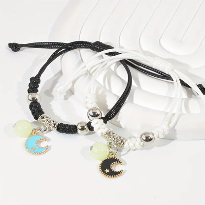 2PC Fashion Luminous Beads Star Couple Bracelet for Women Men Charm Cat Flower Heart Moon Love Matching Friend Bracelet Jewelry