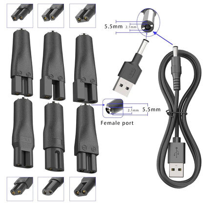 LISI 8 PCS Power Cord 5V Universal Replacement Charger USB Adapter for All Kinds Hair Clippers Beard Trimmers Shavers Desk Lamps