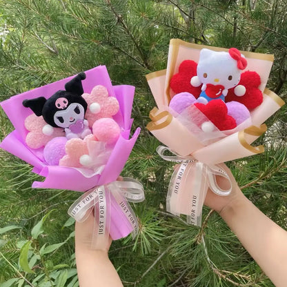 Cartoon My Melody Kuromi Cinnamoroll Kt Cat Plush Doll Creative Flower Bouquet Valentine Christmas Graduation Birthday Gift