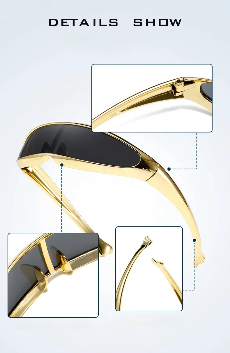 Futuristic One-piece Mirror Personalized Electroplated Sunglasses Women Men 2024 Y2K Steampunk Goggles Rave Party Glasses UV400