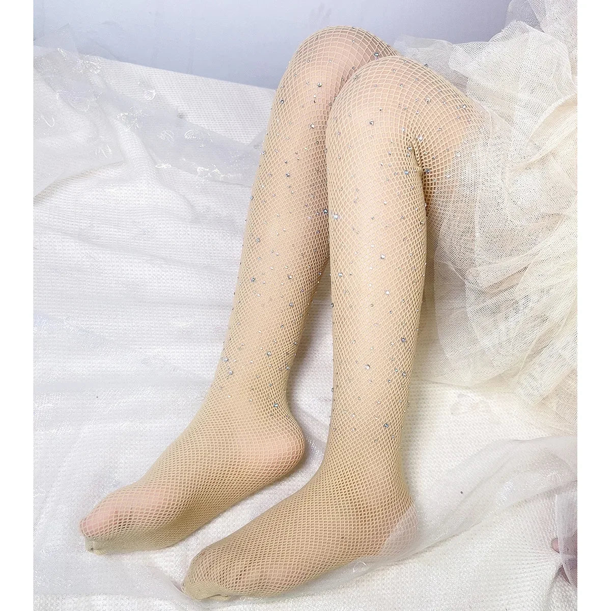 Kids Girl with Rhinestone Fashion Fishnet Stockings Hollow Lace Glitter Pantyhose for Children Girl Summer Mesh Baby Hosiery