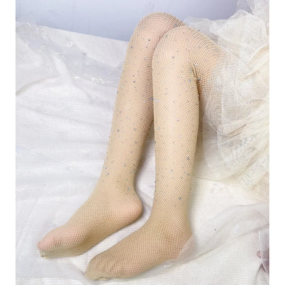 Kids Girl with Rhinestone Fashion Fishnet Stockings Hollow Lace Glitter Pantyhose for Children Girl Summer Mesh Baby Hosiery