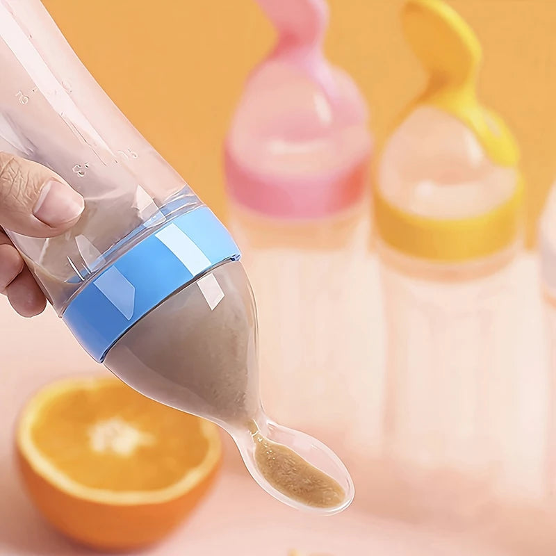 4pcs Baby Feeding Set, Baby Bottle with Suction Base Rice Cereal Bottle, Vegetable & Fruit Feeder, Two Mesh Bags (S L）