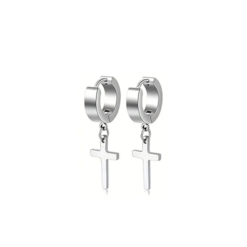 1-5 Pairs Stainless Steel Earrings Cross Dangle Hinged Earrings, Cubic Zirconia Stud Earrings For Men, Ear Piercing Jewelry