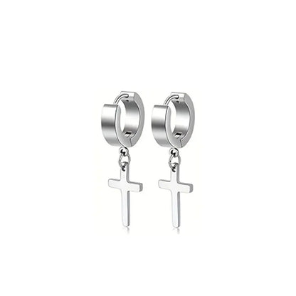 1-5 Pairs Stainless Steel Earrings Cross Dangle Hinged Earrings, Cubic Zirconia Stud Earrings For Men, Ear Piercing Jewelry