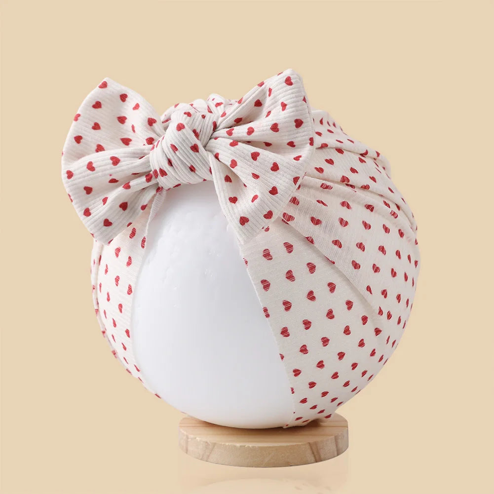 Ins Ribbed Baby Turban Hats Heart Dasiy Cherry Butterfly Bear Printed Infant Beanies Toddler Boys Girls Caps Kids Headwear