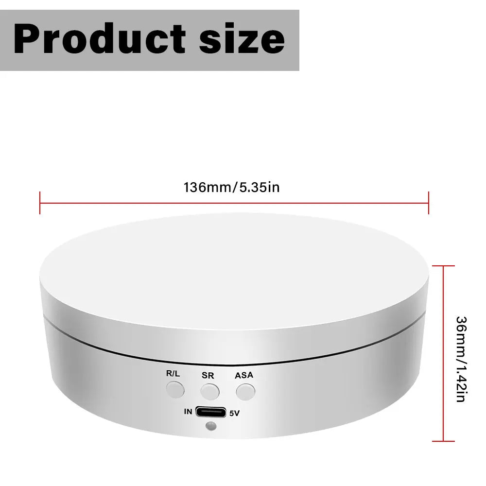 360-degree turntable,electric rotating mirror display stand,USB/battery dual power supply,rotating shooting,three-speed settings