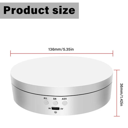 360-degree turntable,electric rotating mirror display stand,USB/battery dual power supply,rotating shooting,three-speed settings