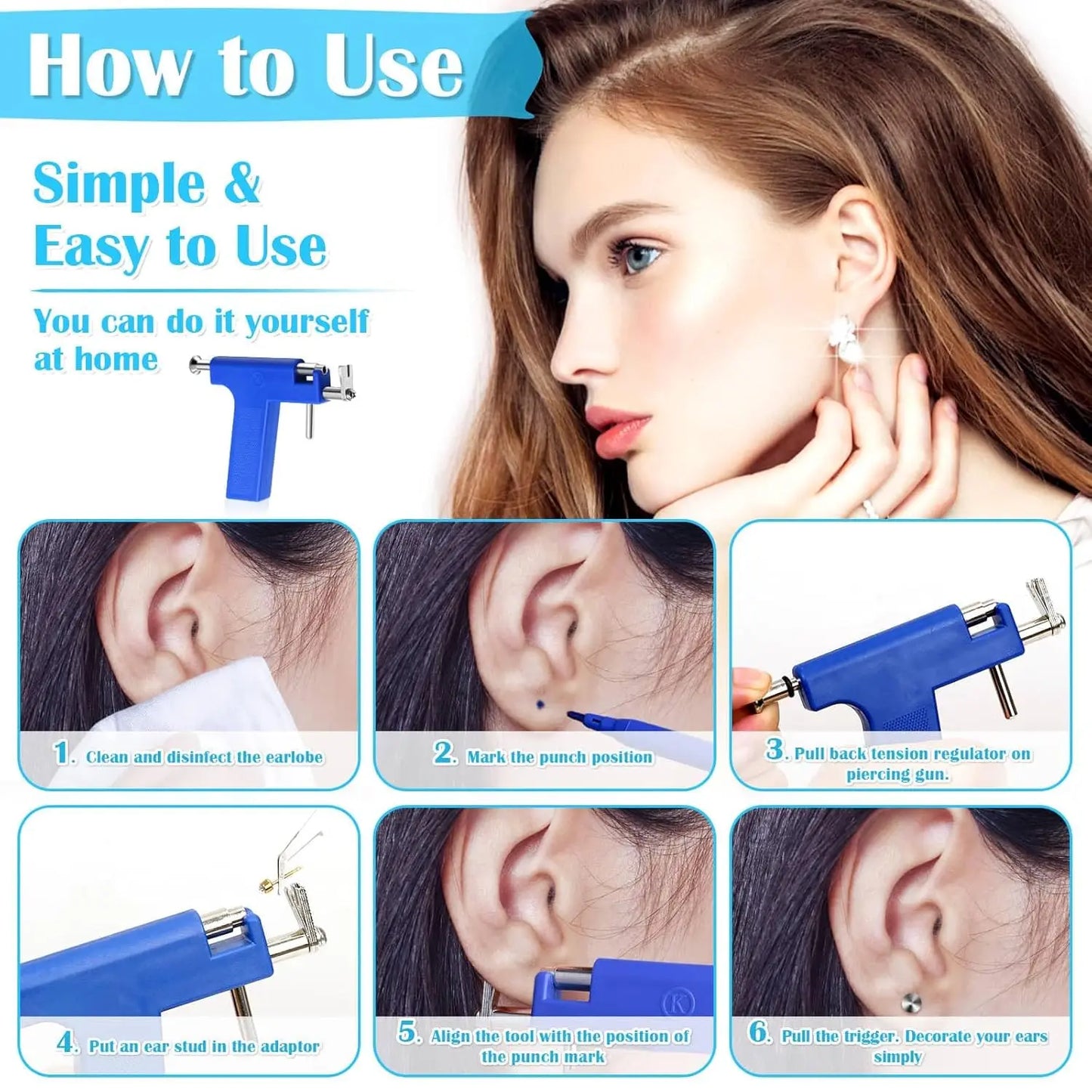 Professional Ear Piercing Gun with 98pcs Stainless Steel Earrings Stud for Home and Salon Use Ear Piercing Kit