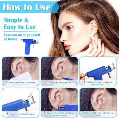 Professional Ear Piercing Gun with 98pcs Stainless Steel Earrings Stud for Home and Salon Use Ear Piercing Kit