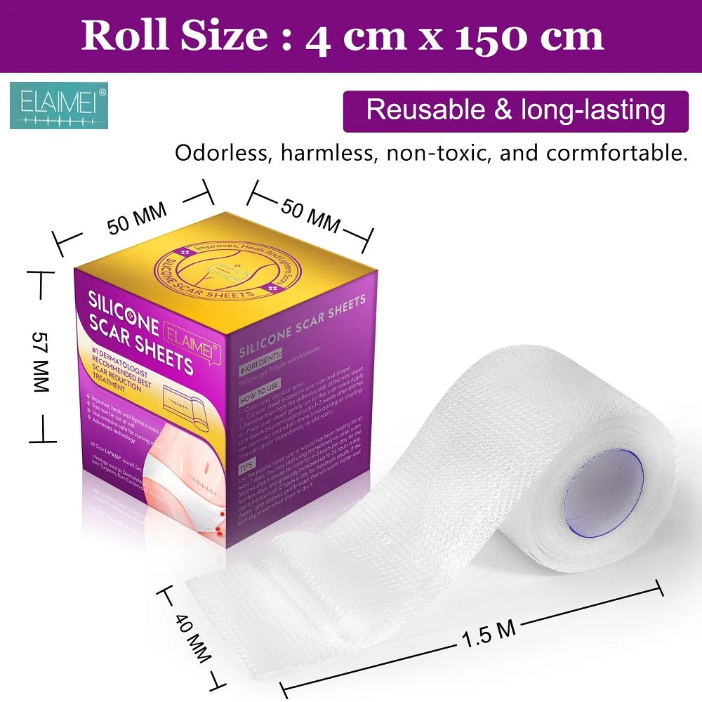1 Roll Invisible Silicone Scar Sheets Self-Adhesive Scar Cover Tape Skin Care Strips Transparent Color