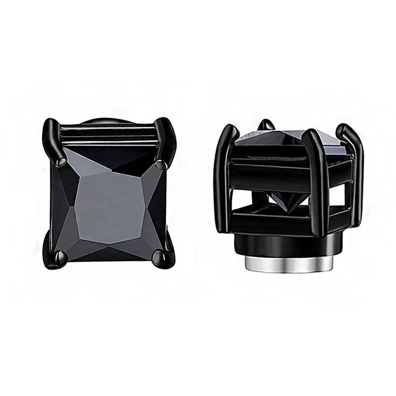 1-12 Pair Stainless Steel Magnetic Non Piercing Inlaid Cubic Zirconia Stud Earrings Clip on Hoop Earrings Set for Men Women