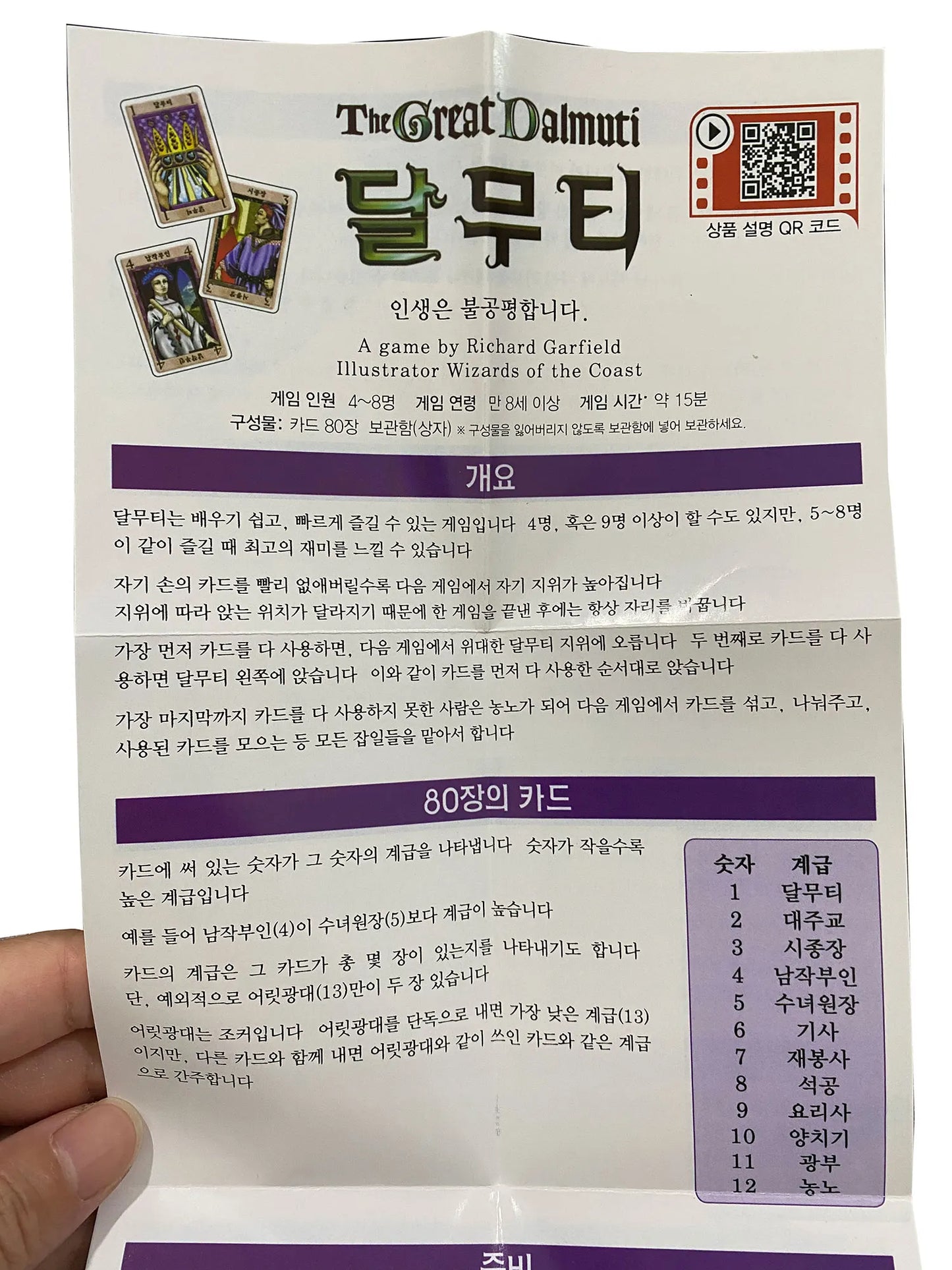 Korean Board Game the Great Dalmuti, Dalmuti Card Game, Dalmuti, Dalmuti Game, with Korean Instructions.