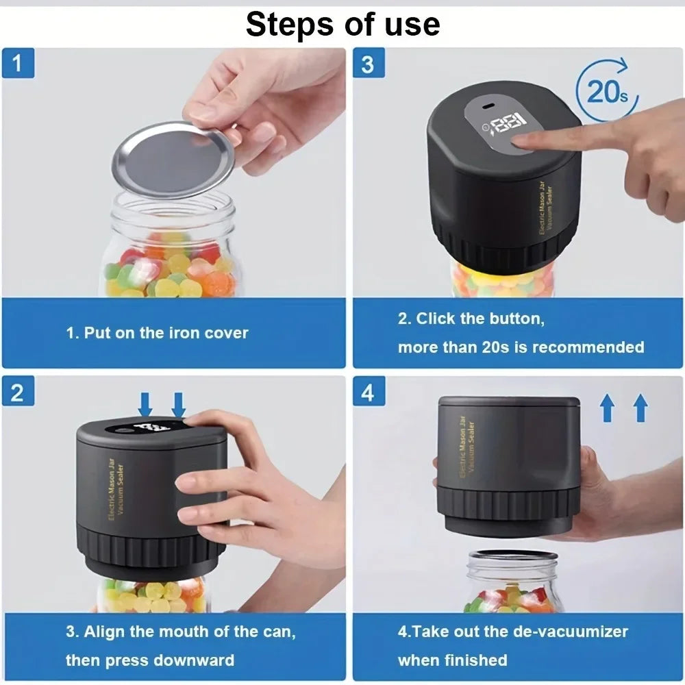 Electric Mason Jar Vacuum Sealer Kit, Cordless, for Mason Jars Wide Mouth Fermentation with Mason