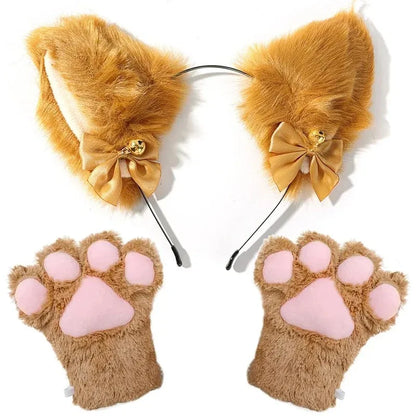 1 Set Cute Cat Ear Hair Wear Claw Gloves Girls Anime Cosplay Costume Plush Bell Cat Fur Ear Hairband Night Party Club Headbands
