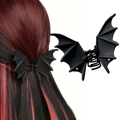 Gothic Bat Hair Clip Halloween Matte Black Gothic Punk-Style Animal Print Hairpin for Women, Elegant Party Hair Accessory