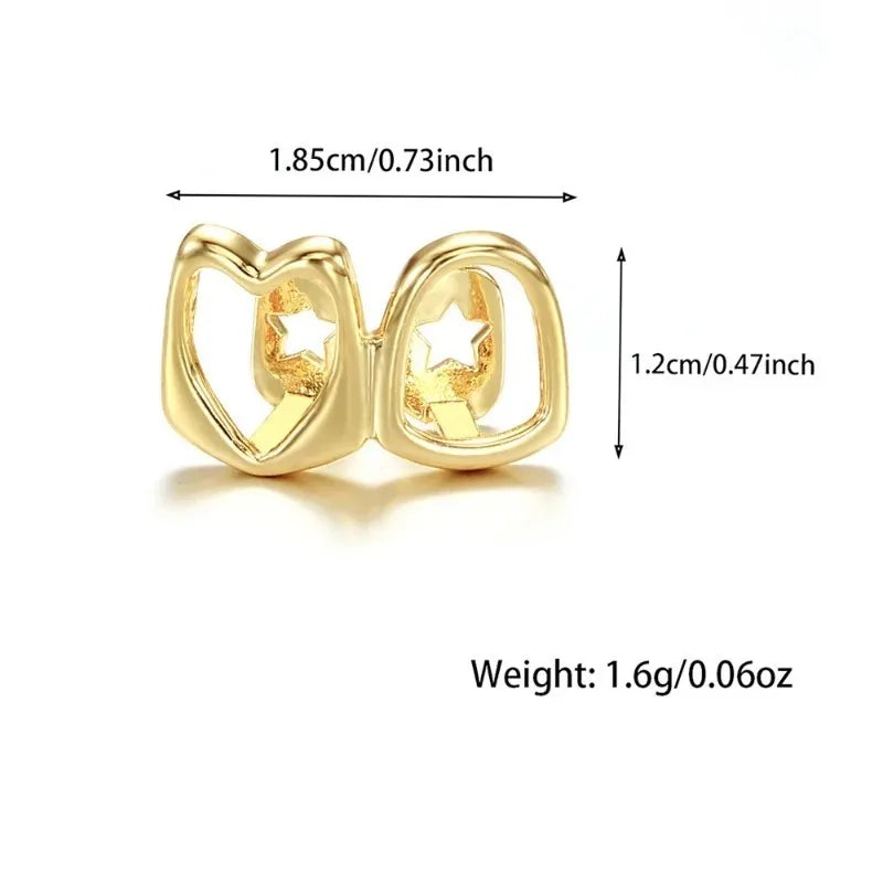 Golden Grillz Tooth Jewelry Set for Men and Women, Copper Inlaid Zircon Hollow Heart, Daily Wearable Valentine Gift, Hip Hop