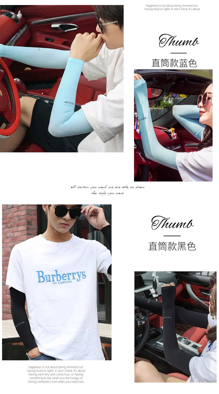 Anti-UV Arm Covers for Men Women Cycling Fingerless Gloves Summer Sport Ice Silk Cool Scarf Silk Elastic Arm Covers Driving