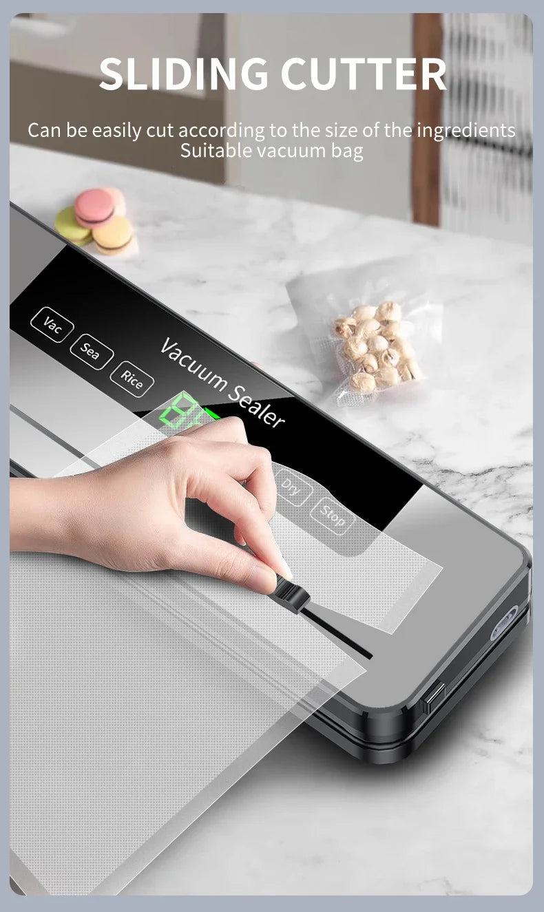 Electric Vacuum Sealer Food Storage Seal Touch Button Dry/Wet Built-in Cutter Kitchen Food Sealing Vacuum Packaging Machine
