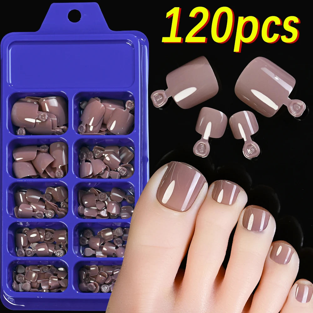 120Pcs Glossy Black Press On Toenails Short Square Full Cover Fake Toenail Tips for Summer Women False Foot Nail Tip Extension &