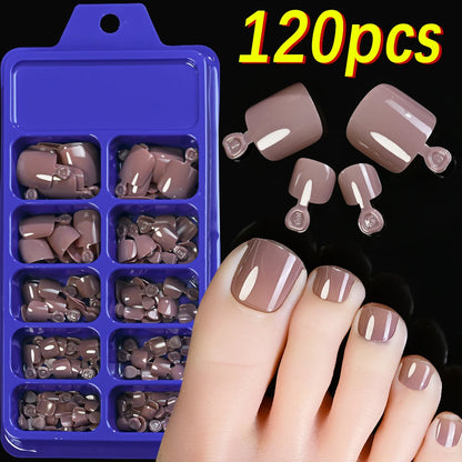 120Pcs Glossy Black Press On Toenails Short Square Full Cover Fake Toenail Tips for Summer Women False Foot Nail Tip Extension &