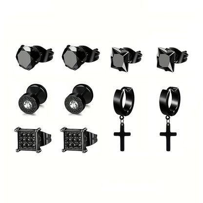 5 Pairs Stainless Steel Earrings Cross Dangle Hinged Earrings, Cubic Zirconia Stud Earrings For Men, Ear Piercing Jewelry