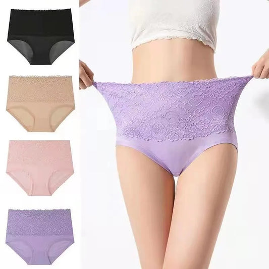 1-4PC Lace Solid Color Oversized Comfortable Maternity Underwear Soft Comfortable Breathable High Waisted Women's Triangle Pants