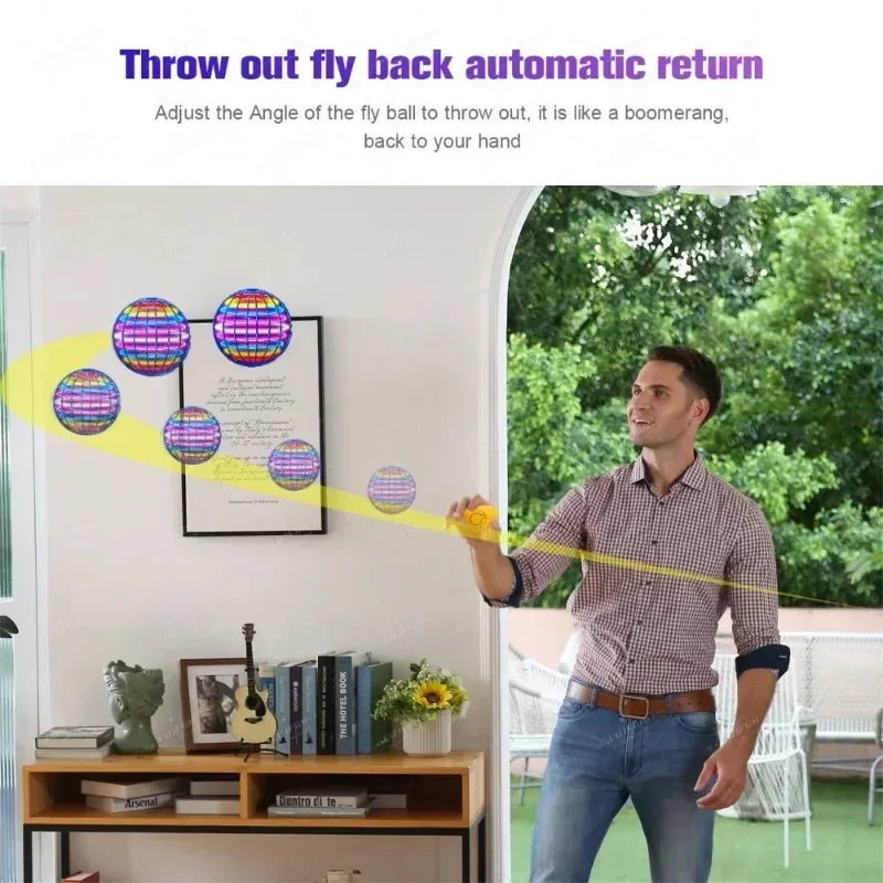 LED Colorful Flying Ball Automatic Boomerang Hover Orb, Gyroscopic Anti-Gravity Black Tech Magic Flying Toys for Children Gifts