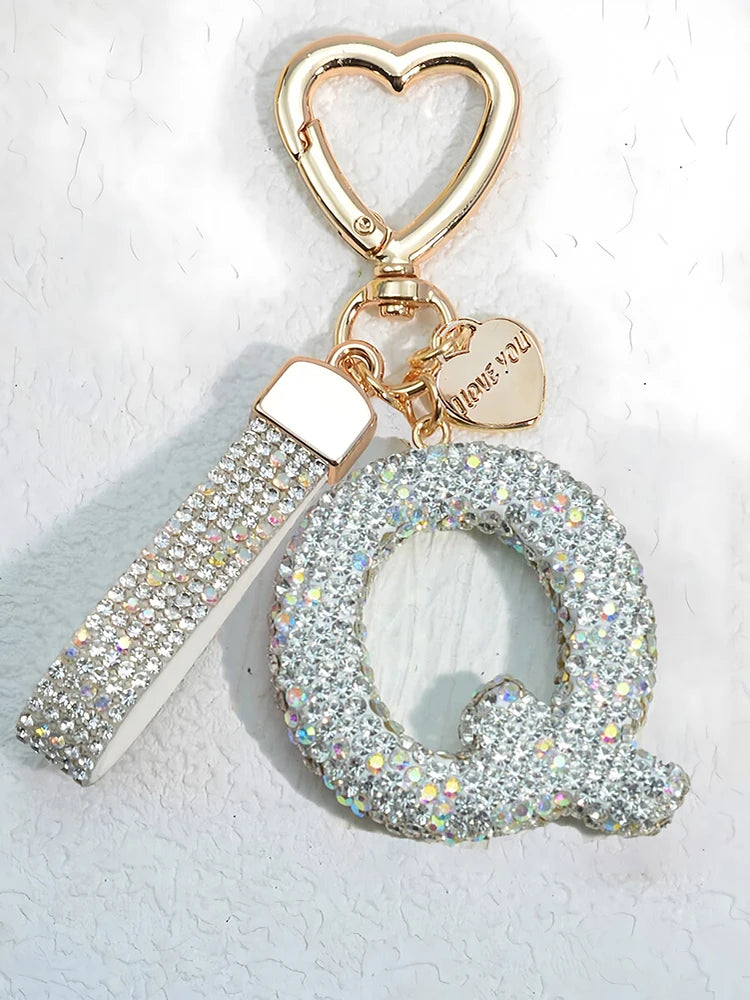 Shining Diamond Inlay 26 English Initial letter Key Chain Car High-end Key Ring Lady Bag Delicate Pendant Thanksgiving Gifts