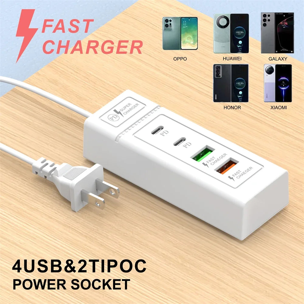 4Ports USB Fast Charger Station USB HUB3.0 Multi Splitter Adapter USB C Expander Portable Travel Charger For iPhone Xiaomi Phone