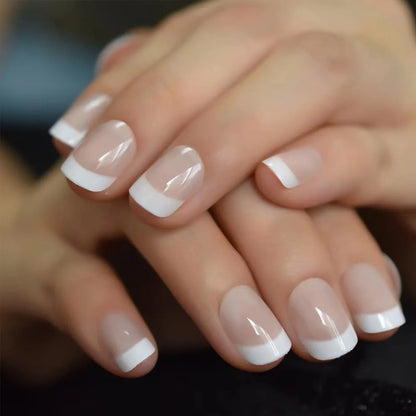 24 pieces of new French-style press-on nails (fashionable fake nail stickers), paired with 1 piece of jelly glue and 1 nail file