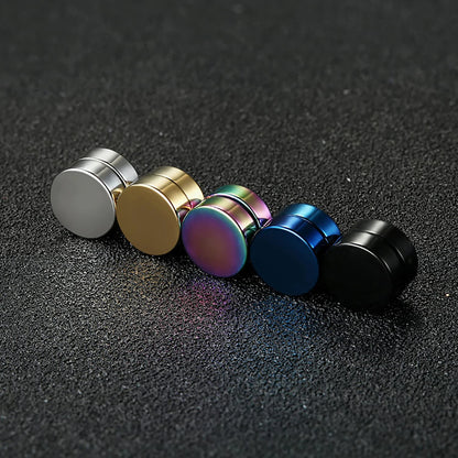 1 Pair 6-12mm Black Stainless Steel Hypoallergenic Magnetic Fake Gauges Earring Studs for Men Women Non Pierced Earrings