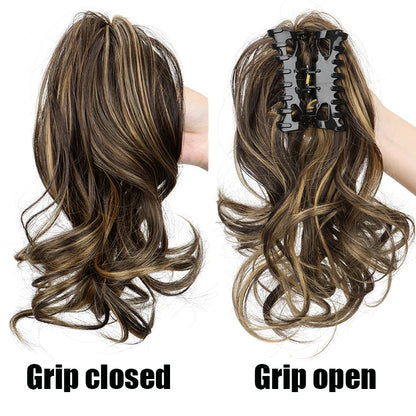 12 Inch Short Curly Clip-In Ponytail Extension-Synthetic Hair for Women Voluminous Claw Clip Hairpiece for Everyday Wear