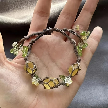 Fashion Crystal Adjustable Bracelets Women DIY Raw Stone Weaving Hand Rope Osmanthus Fluorite Bracelet Party Jewelry Gifts