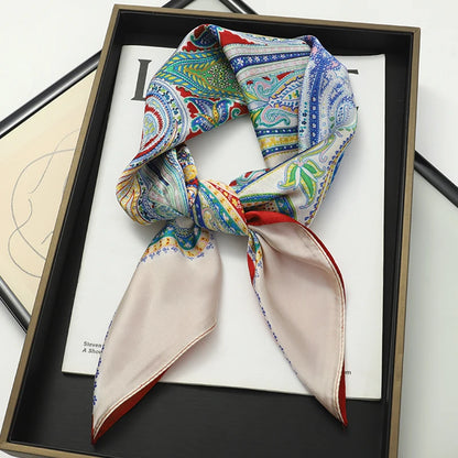 70x70cm Women Silk Scarf Small Satin Square Print Wrap Foulard Femme Handkerchief Bandana Neck Hair Skinny Tie Scarves Shawls