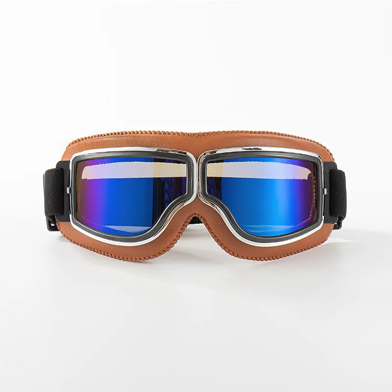 Motorcycle Glasses Windproof Motorcycle Helmet Glasses Sunglasses Retro Universal Folding Leather Retro Motorcycle Accessories