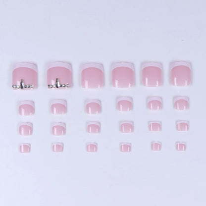 24PCS Pink Fake Toenails With Full Coverage Of Glossy Acrylic Glue, Designed Flower Artificial Ssticks, Suitable For Women's
