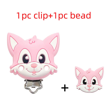 2pcs Silicone Cartoon Animal Teething Toy Fox Panda Elephant Food-Grade Silicone Nipple Necklace Clip Baby Toy Gift
