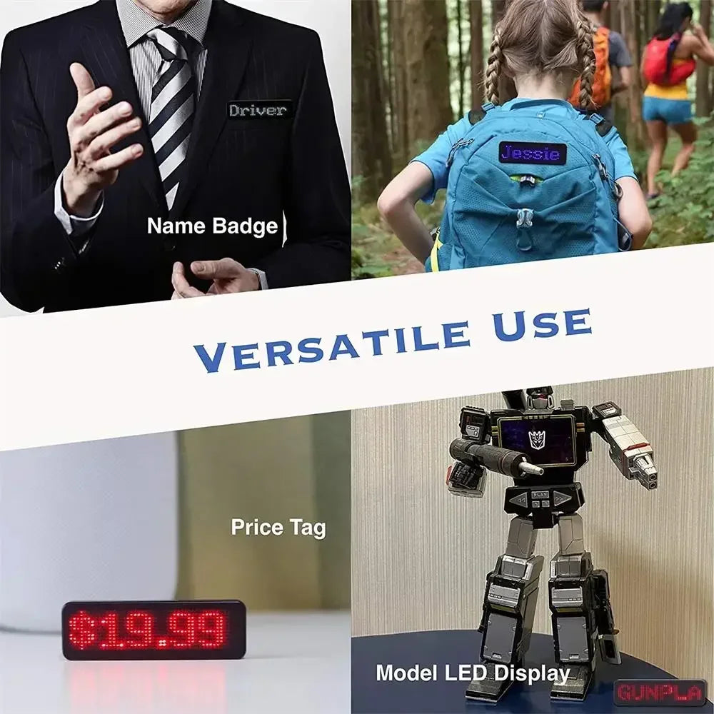 Rechargeable Bluetooth Digital LED Badge Insignia DIY Programmable Scrolling Message Board Mini LED Display LED Name Tag