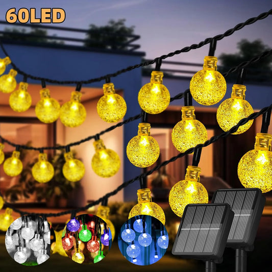 Solar String Crystal Globe Lights 60 LED 8 Lighting Modes IP65 Fairy Light Christmas Garland For Garden Party Decor 1pc/2pcs