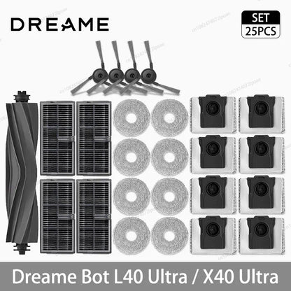 Dreame L40 Ultra / X40 Ultra Vacuum Cleaner Replacement Accessories Main Side Brush HEPA Filter Mop Cloths Dust Bag Spare Parts