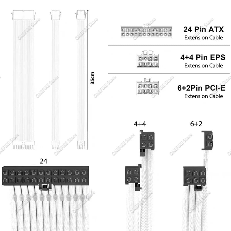 PSU Extension Cable Motherboard Cable 24Pin ATX/8Pin EPS/6+2Pin PCIe,18AWG Sleeved with Combs,Fit Universal Case Compatibility