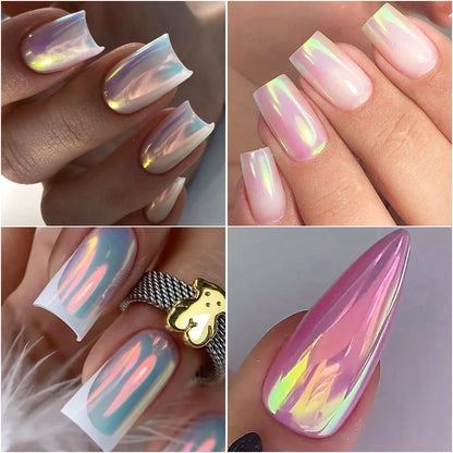 Unicorn Chrome Nail Powder Neon Aurora Mirror Iridescence Nail Pigment Mermaid Pearl Effect Glitter Makeup Nail Art Decorations