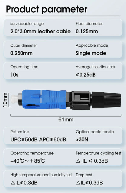 FTTH Optical Fiber Quick Connector Single Mode SCUPC/APC Leather Fiber Optic Cable Cold Splicing Fast Connector Assembly Tools